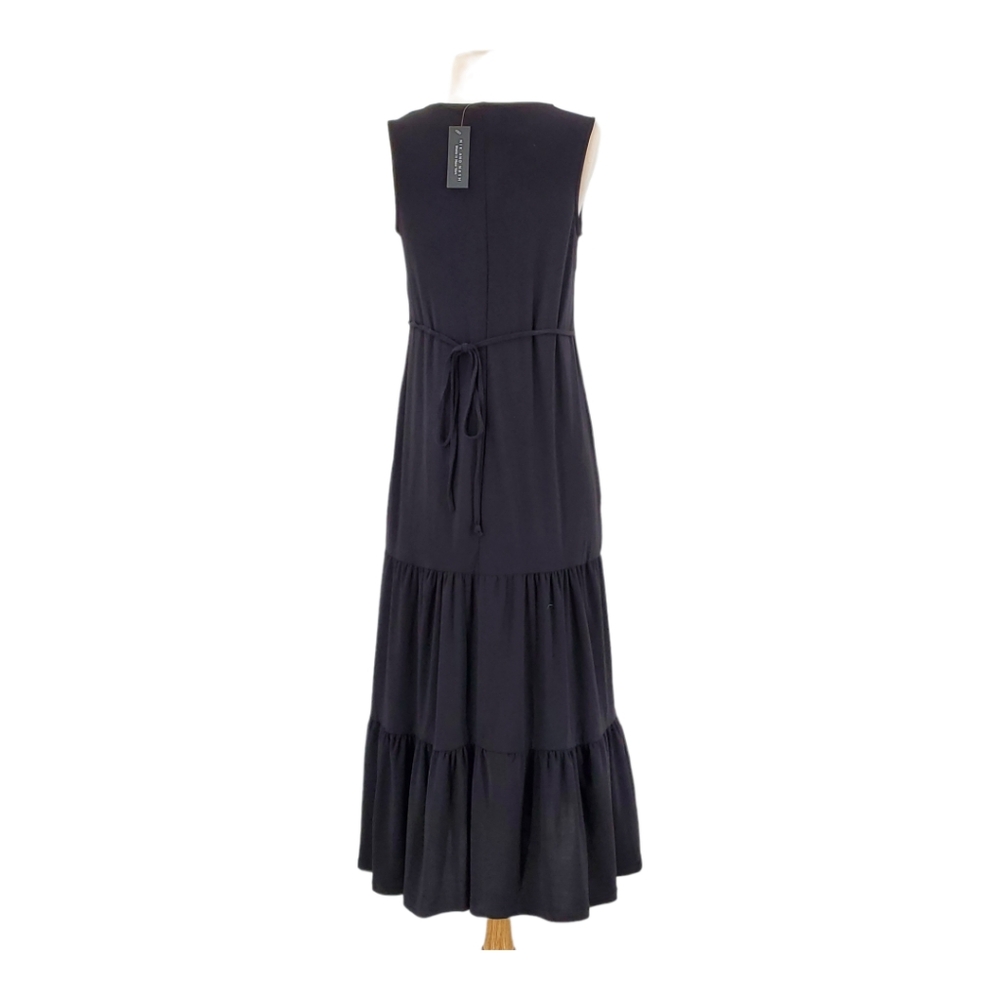 Nik and Nash Black Sleeveless Tiered Belted Stretch Jersey Maxi Dress Small 4-6 - Picture 3 of 7